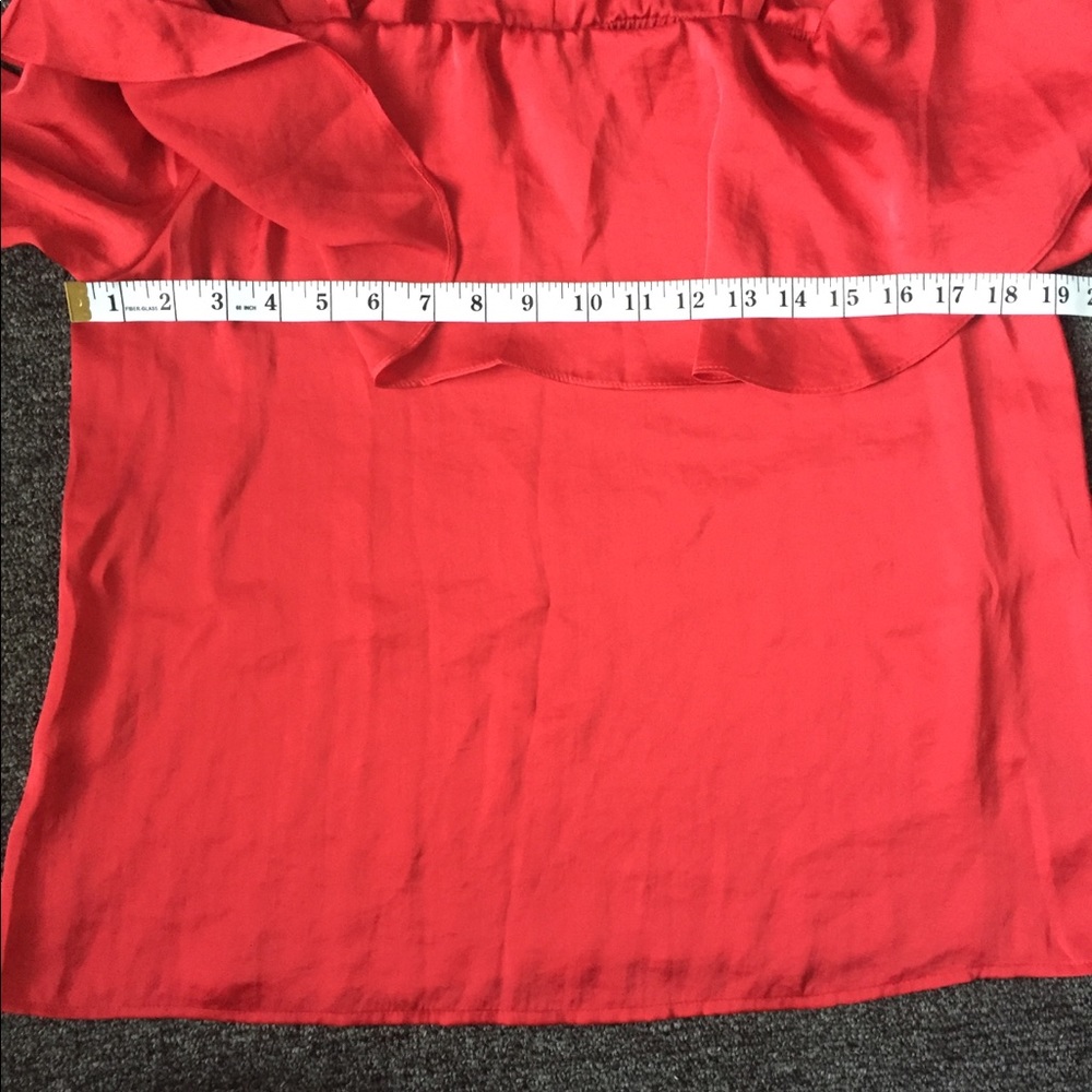 Open Shoulder Red Ruffle Long Sleeve Top - Picture 7 of 8
